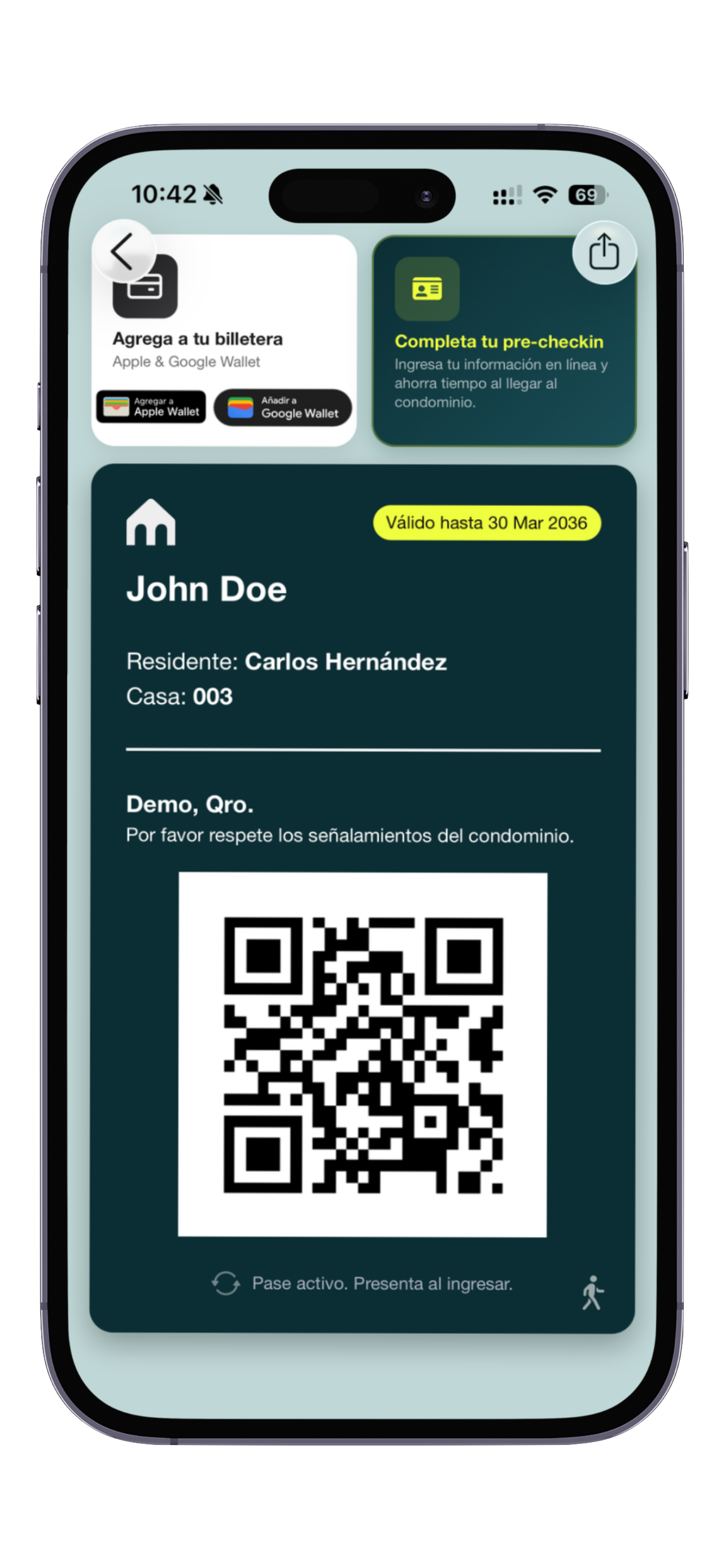 Pase QR de Ameniti con Apple Wallet y Google Wallet
