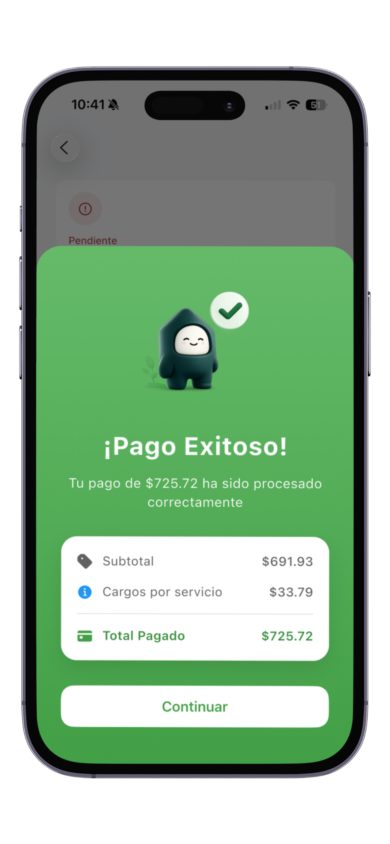 Confirmación de pago en Ameniti
