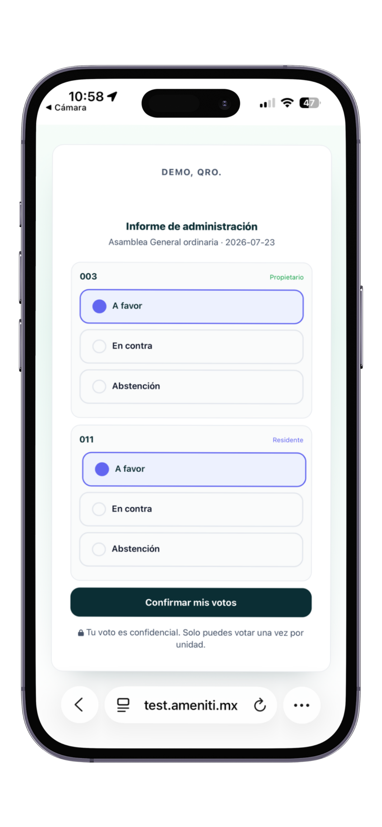Votación digital en Ameniti