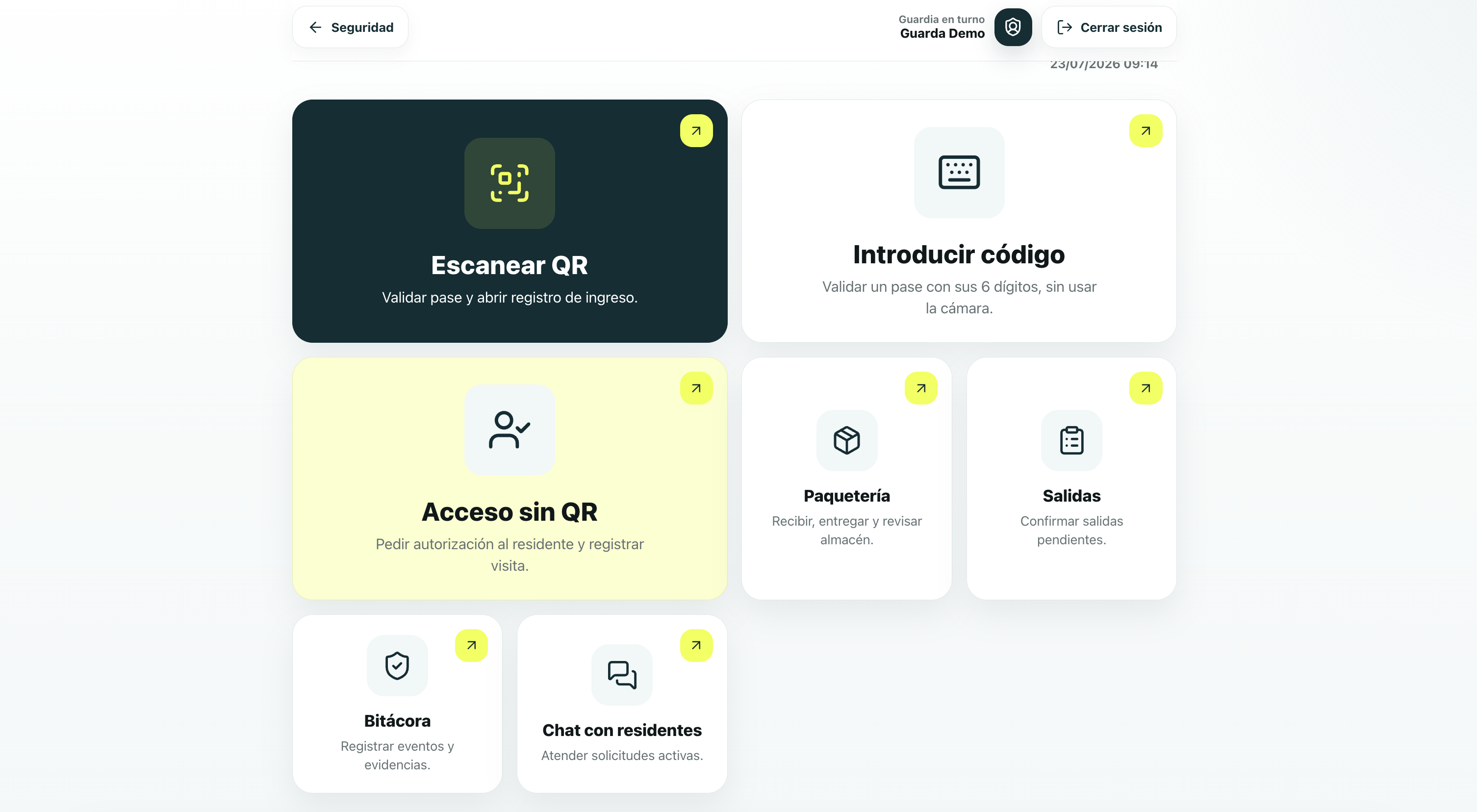Consola de seguridad Ameniti para escanear accesos, recibir paquetería y registrar eventos